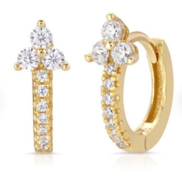 Gold Cubic Zirconia Huggie Hoop Earrings - Picture 5 of 5